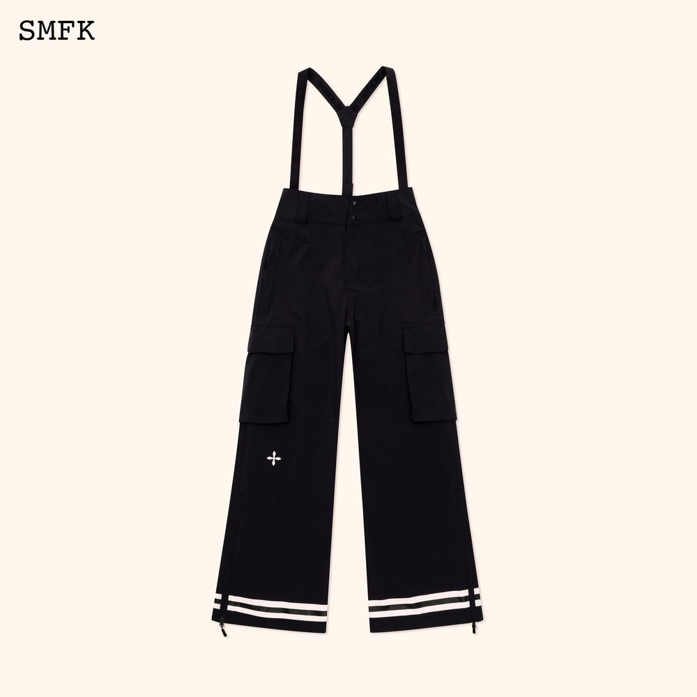 SMFK Ski Snowboard Pants Bib Overalls Black Cargo Adjustable Straps Logo S‎ NWOT - Picture 3 of 8